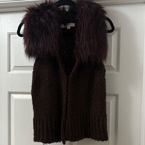 LOFT Plum color Knit Vest with Faux Fur Collar